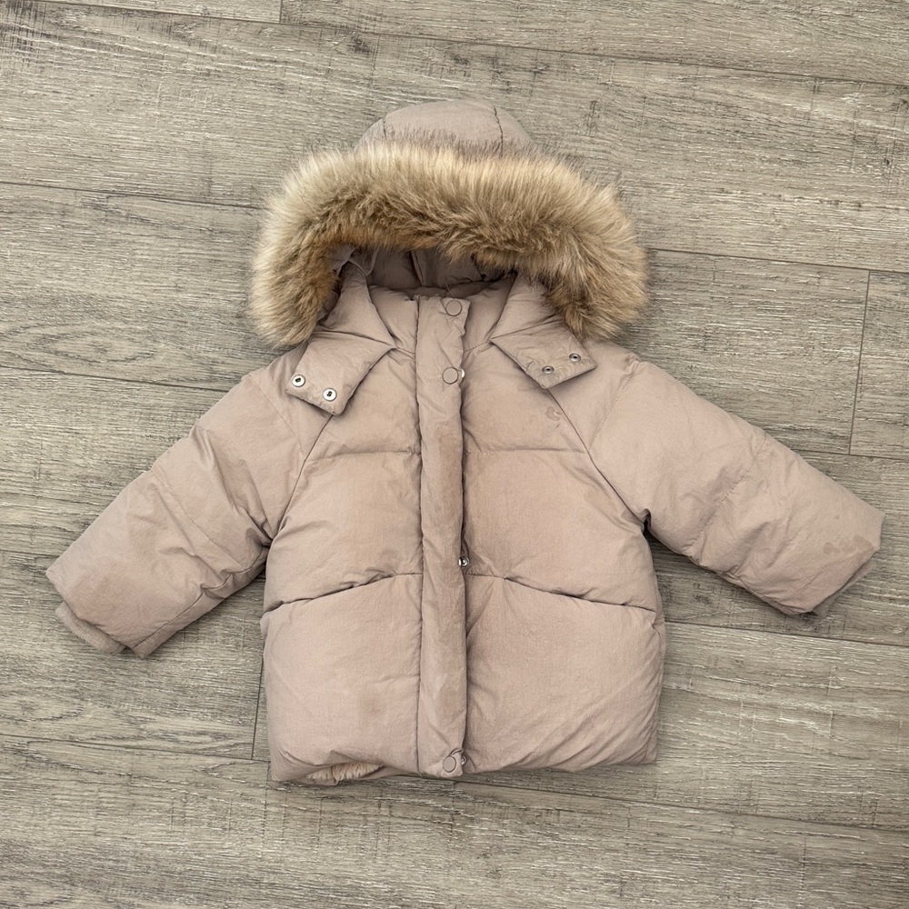 Zara Toddler Puffer Jacket with Faux Fur Trim
